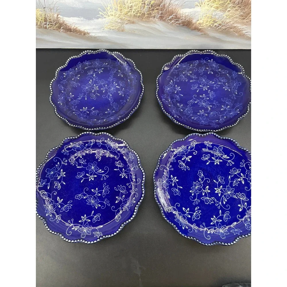 Temptations Floral Lace Cobalt Salad Plate Set Of 4